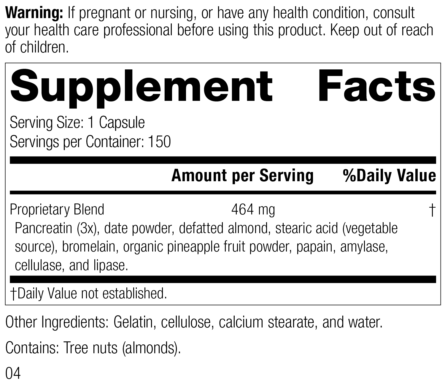 Multizyme®, 150 Tablets, Rev 02 Supplement Facts