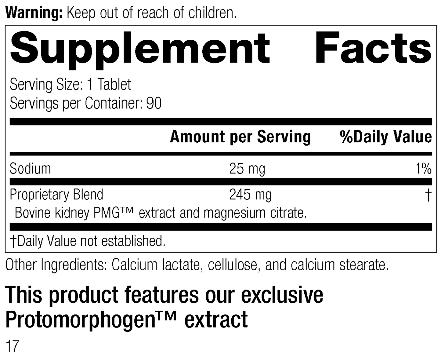 Renatrophin PMG®, 90 Tablets, Rev 16 Supplement Facts