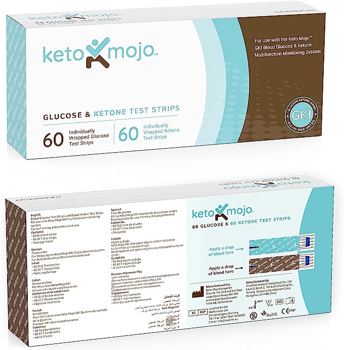 Keto Mojo Test Strip Combo Pack for Use Only with The New GK+ Meter | 60 Blood Glucose + 60 Blood Ketone (120ct)